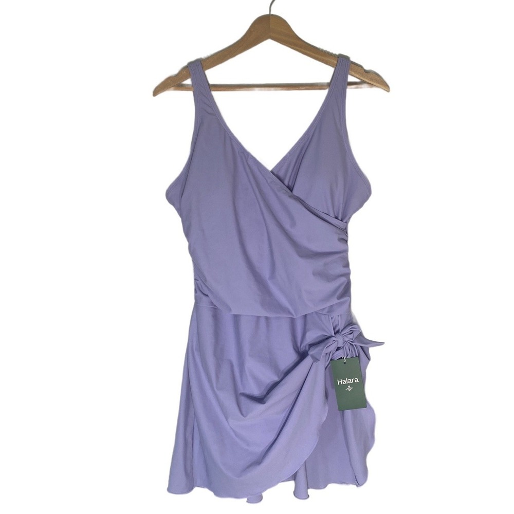 NWT Halara V Neck Ruched Asymmetric Tie 2-in-1 Tummy Control 1PC Swimsuit Large